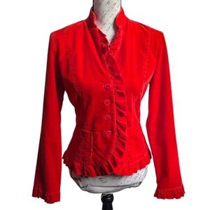 La Ligna Orange Cotton Corduroy Blazer Jacket with Ruffles Small